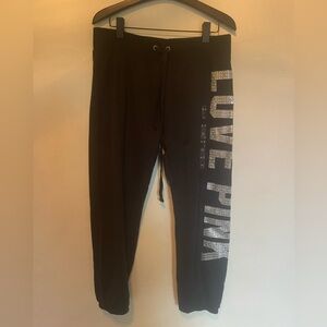Vintage Victorias Secret Pink Black Joggers with Silver Glitter Logo